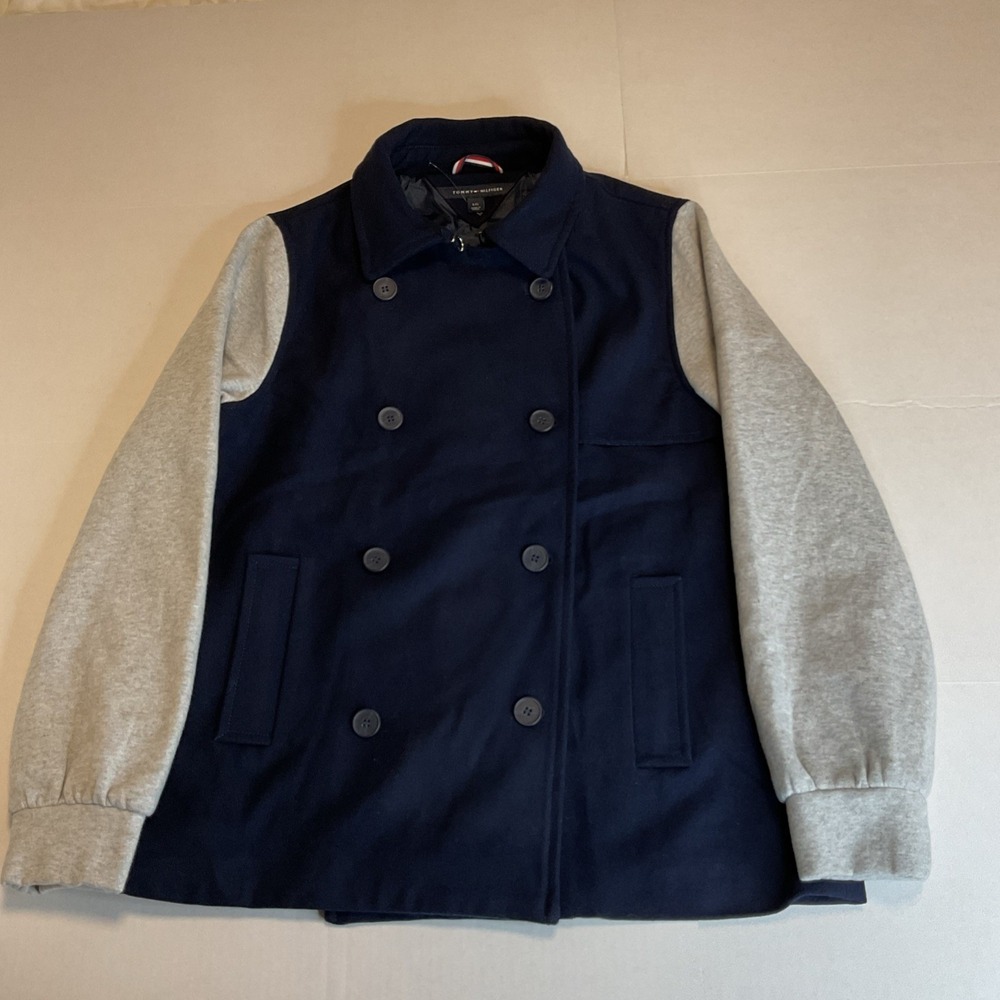 Tommy‎ Hilfiger Navy Peacoat Jacket w/ Sweatshirt Fleece Sleeves - Large